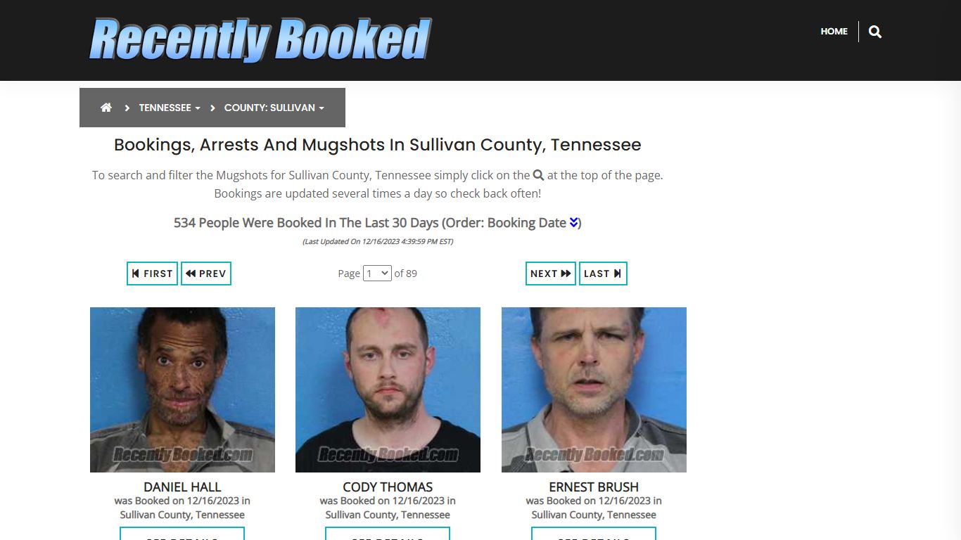 Bookings, Arrests and Mugshots in Sullivan County, Tennessee